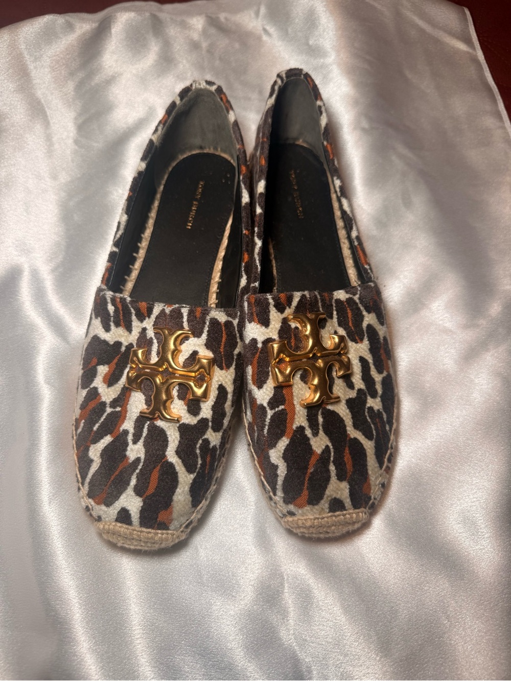 Tory Burch Leopard Espadrille Flats with Gold Logo